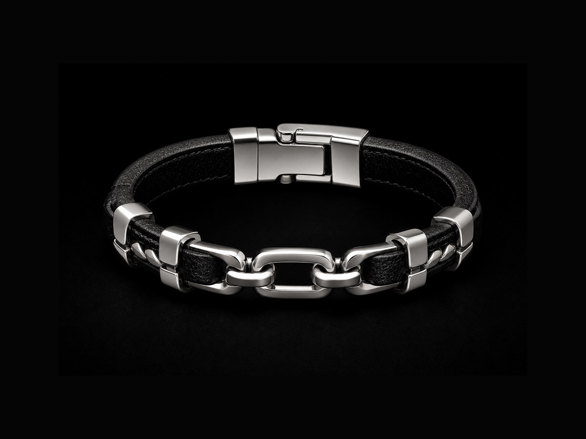 Bracelet cuir et or blanc
